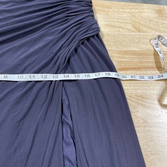 Mac Duggal NWT Foldover Ruched Jersey Off-The-Shoulder Slit Gown Sz 12 Charcoal - Picture 8 of 9
